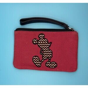 Disney Mickey Mouse Red Chevron Canvas Wristlet Bag